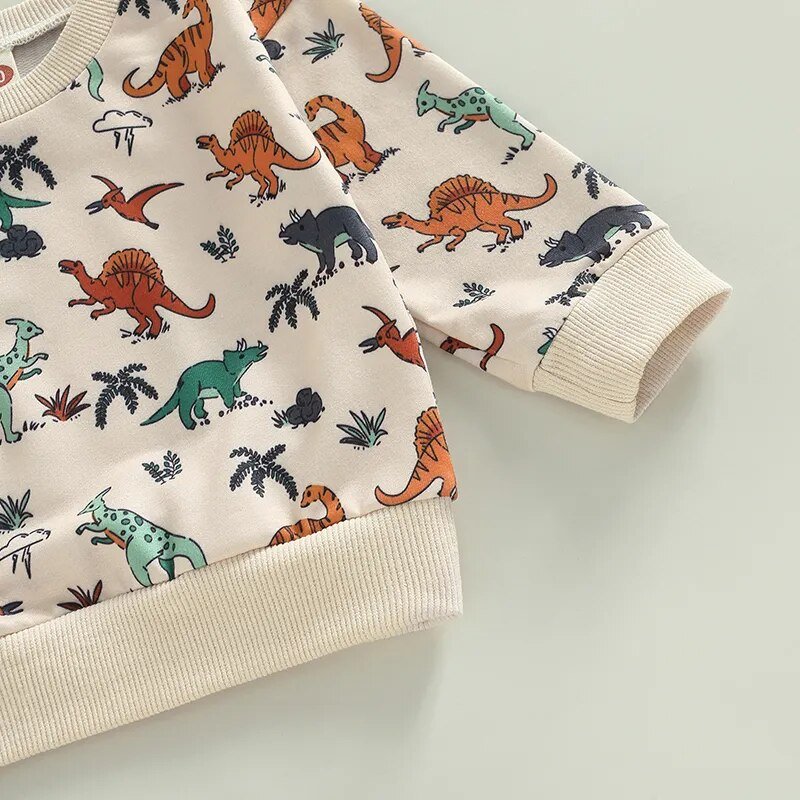 Newborn Toddler Baby's 2Pcs Fall Outfits I Long Sleeve Dinosaur Print I Pullover Tops and Pants Set - Koko Mee